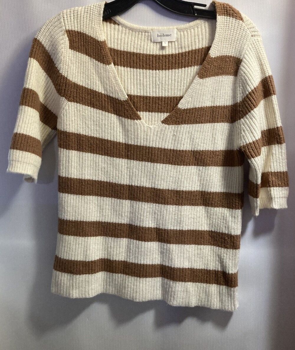 Böhme Sweater Sz S Quarter Sleeve Super Soft Cozy Stripe Preppy Academia Bookish